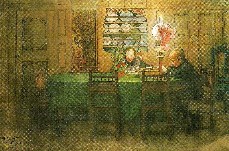 Carl Larsson laxlasning oil painting image